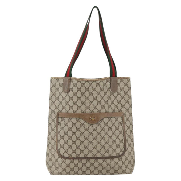 GUCCI GG Supreme Web Sherry Line Tote Bag PVC Beige 39 02 003 Auth ti3609