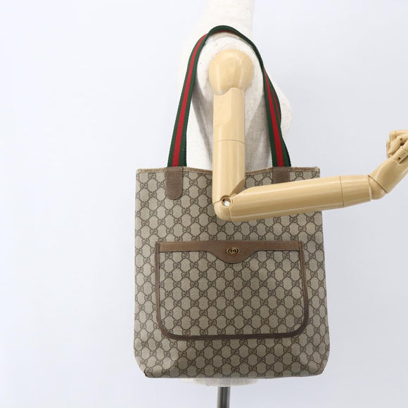 GUCCI GG Supreme Web Sherry Line Tote Bag PVC Beige 39 02 003 Auth ti3609
