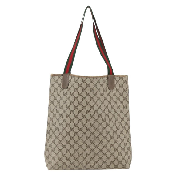 GUCCI GG Supreme Web Sherry Line Tote Bag PVC Beige 39 02 003 Auth ti3609