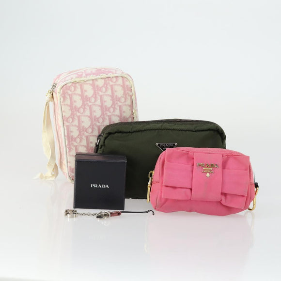 Christian Dior PRADA Pouch Nylon PVC 4 Set Pink Khaki pink Auth ti3613