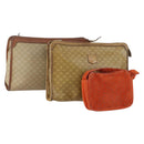 CELINE Macadam Canvas Bag PVC Leather Suede 3 Set Beige Orange Auth ti3616-1