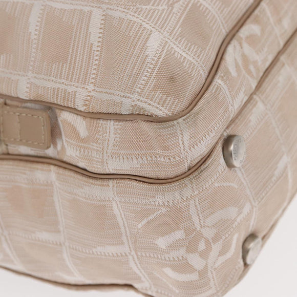 CHANEL New Travel Line Hand Bag Nylon 2way Beige Silver CC Auth ti3621