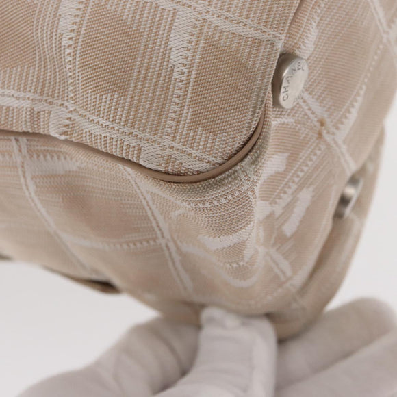 CHANEL New Travel Line Hand Bag Nylon 2way Beige Silver CC Auth ti3621