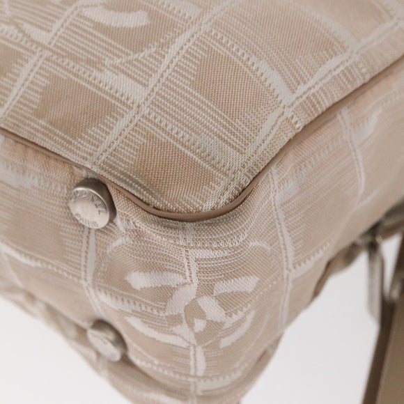 CHANEL New Travel Line Hand Bag Nylon 2way Beige Silver CC Auth ti3621