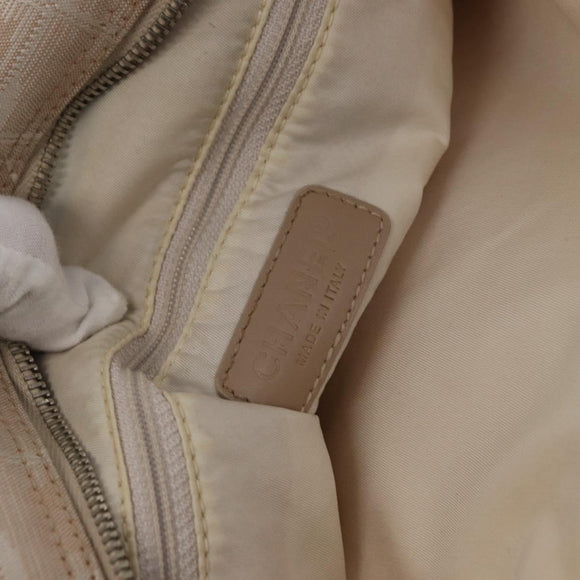 CHANEL New Travel Line Hand Bag Nylon 2way Beige Silver CC Auth ti3621