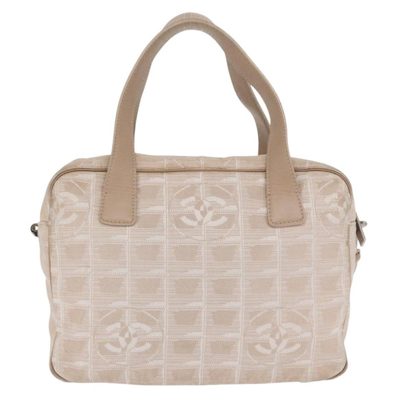 CHANEL New Travel Line Hand Bag Nylon 2way Beige Silver CC Auth ti3621