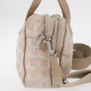 CHANEL New Travel Line Hand Bag Nylon 2way Beige Silver CC Auth ti3621-5