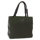 PRADA Hand Bag Nylon Khaki Silver Auth ti3624-1