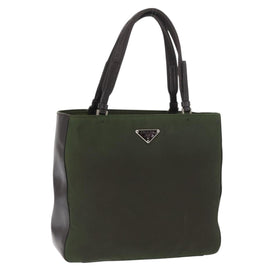 PRADA Hand Bag Nylon Khaki Silver Auth ti3624