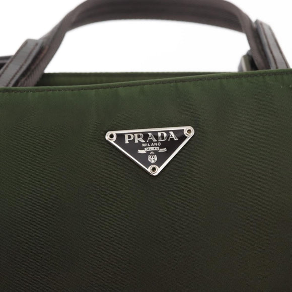 PRADA Hand Bag Nylon Khaki Silver Auth ti3624