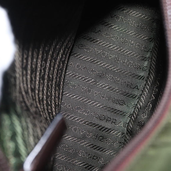 PRADA Hand Bag Nylon Khaki Silver Auth ti3624