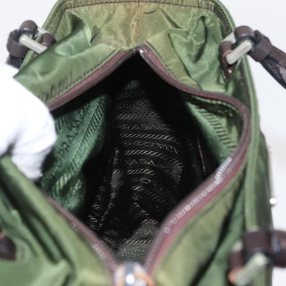 PRADA Hand Bag Nylon Khaki Silver Auth ti3624