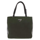 PRADA Hand Bag Nylon Khaki Silver Auth ti3624-2