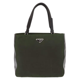 PRADA Hand Bag Nylon Khaki Silver Auth ti3624 - 0