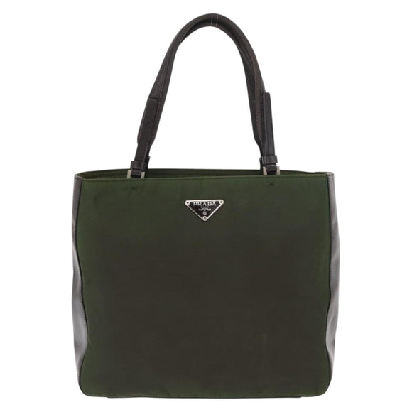 PRADA Hand Bag Nylon Khaki Silver Auth ti3624