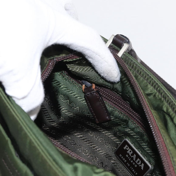 PRADA Hand Bag Nylon Khaki Silver Auth ti3624