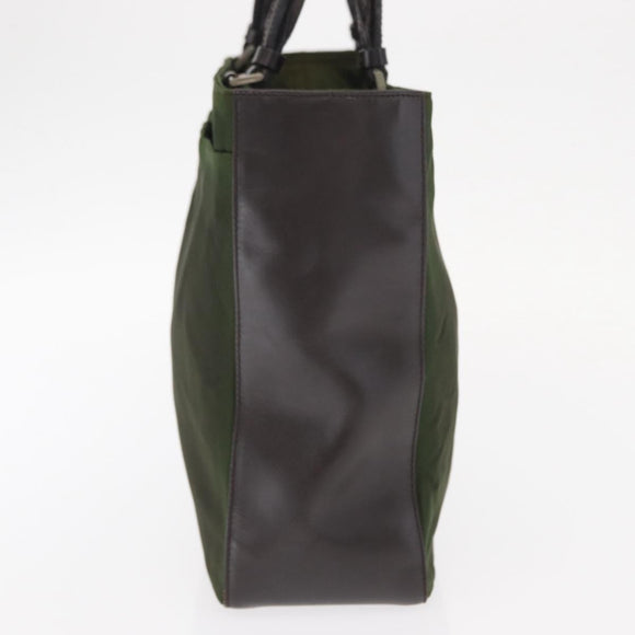 PRADA Hand Bag Nylon Khaki Silver Auth ti3624