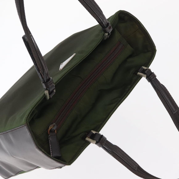 PRADA Hand Bag Nylon Khaki Silver Auth ti3624