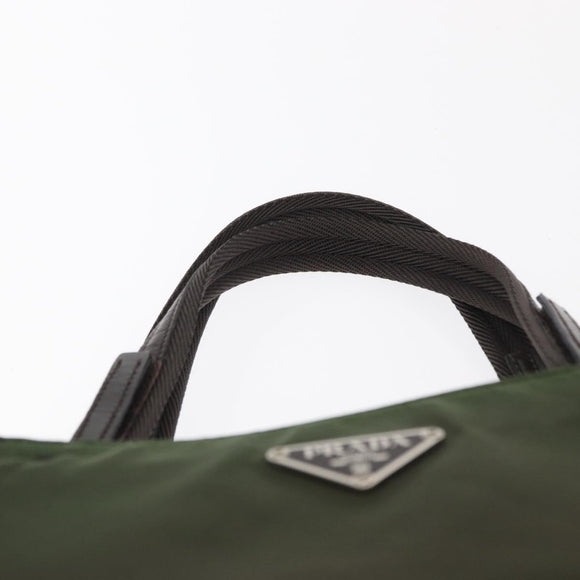 PRADA Hand Bag Nylon Khaki Silver Auth ti3624