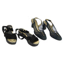 SAINT LAURENT LOUIS VUITTON Heel Sandals Canvas Suede 2 Set Black Auth ti3632-1
