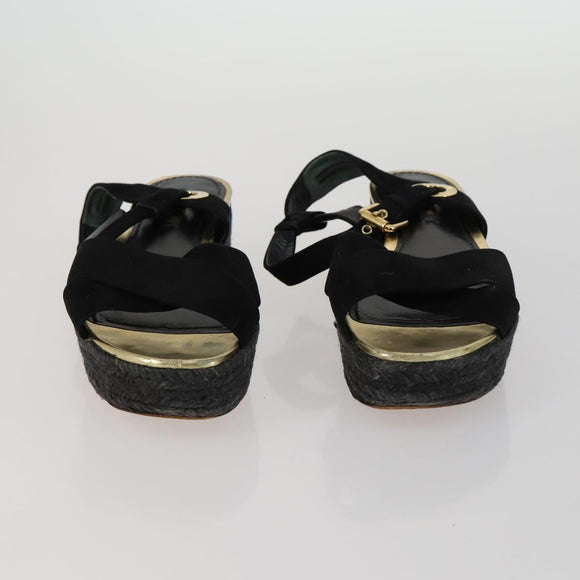 SAINT LAURENT LOUIS VUITTON Heel Sandals Canvas Suede 2 Set Black Auth ti3632