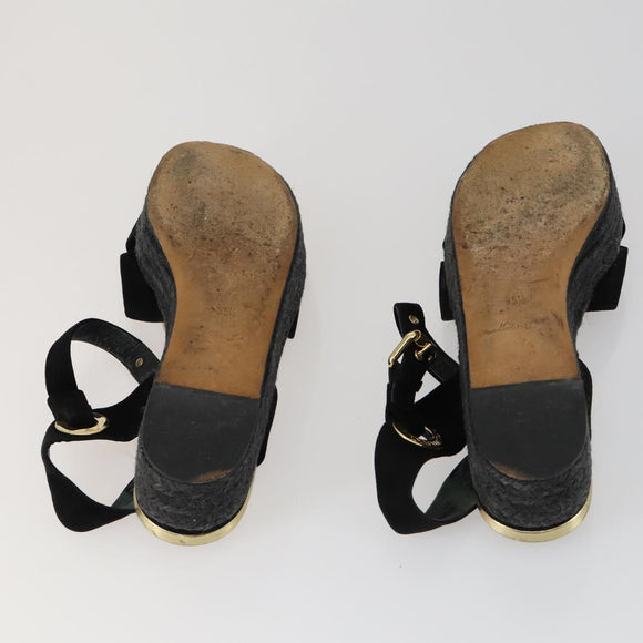 SAINT LAURENT LOUIS VUITTON Heel Sandals Canvas Suede 2 Set Black Auth ti3632
