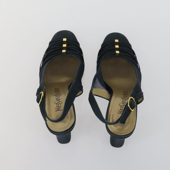 SAINT LAURENT LOUIS VUITTON Heel Sandals Canvas Suede 2 Set Black Auth ti3632
