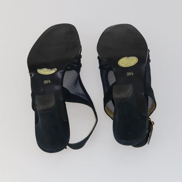 SAINT LAURENT LOUIS VUITTON Heel Sandals Canvas Suede 2 Set Black Auth ti3632