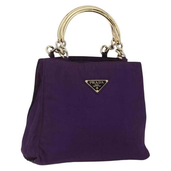 PRADA Hand Bag Nylon Purple Gold Auth ti3637