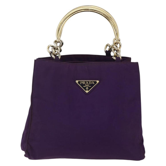 PRADA Hand Bag Nylon Purple Gold Auth ti3637