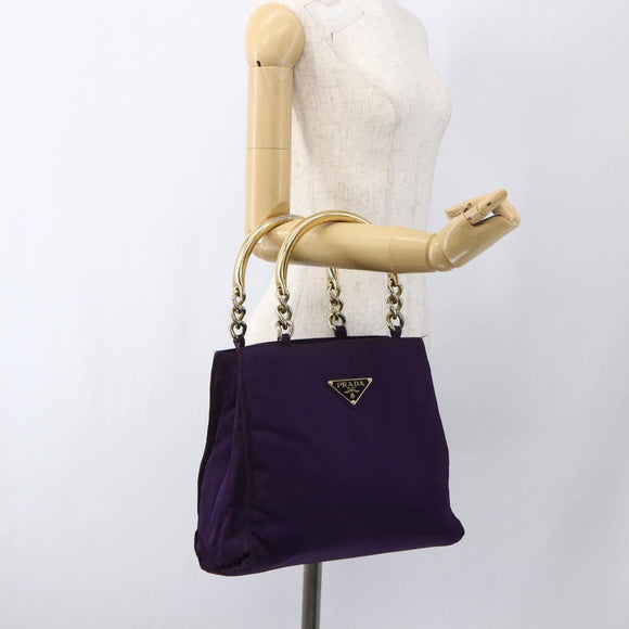 PRADA Hand Bag Nylon Purple Gold Auth ti3637