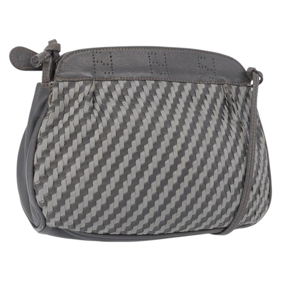 FENDI Shoulder Bag Leather Gray Auth ti3639