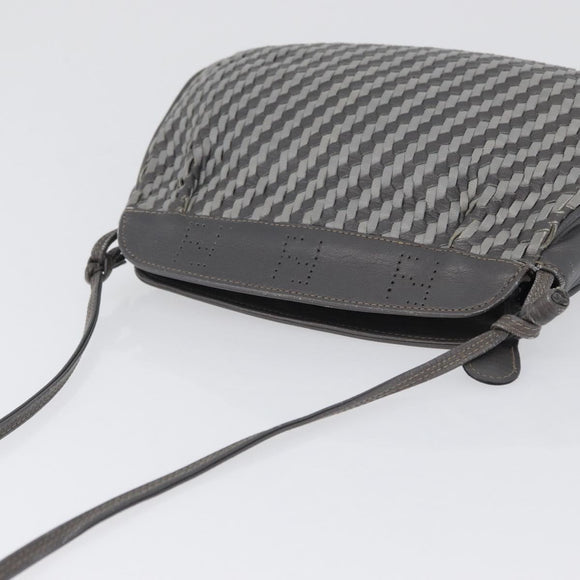 FENDI Shoulder Bag Leather Gray Auth ti3639