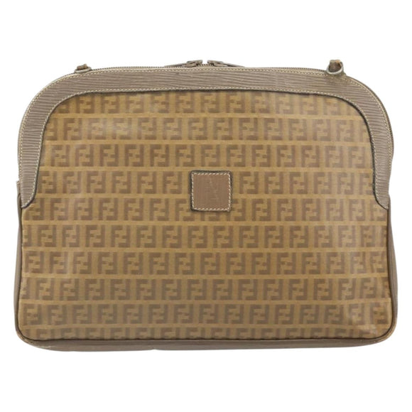 FENDI Zucchino Canvas Clutch Bag PVC Brown Auth ti3641