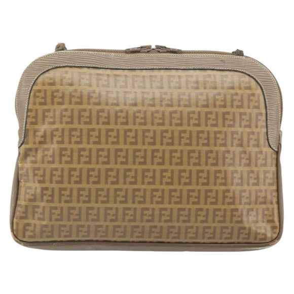 FENDI Zucchino Canvas Clutch Bag PVC Brown Auth ti3641