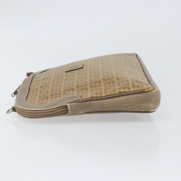 FENDI Zucchino Canvas Clutch Bag PVC Brown Auth ti3641