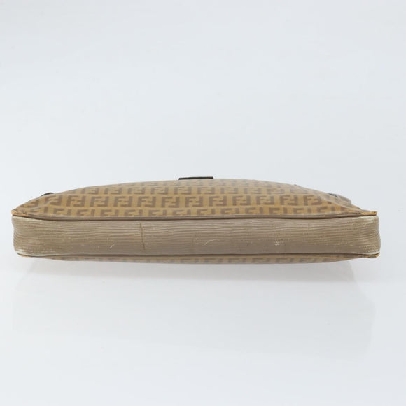 FENDI Zucchino Canvas Clutch Bag PVC Brown Auth ti3641