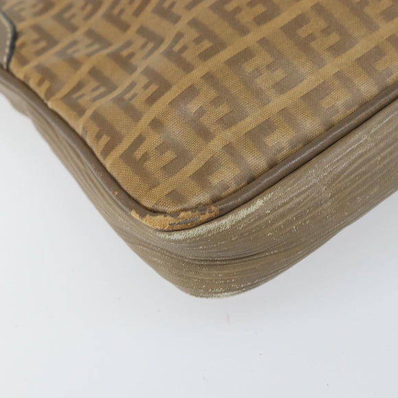 FENDI Zucchino Canvas Clutch Bag PVC Brown Auth ti3641