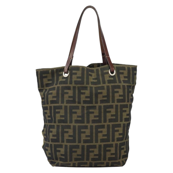 FENDI Zucca Canvas Handtasche Schwarz Braun Auth ti3643