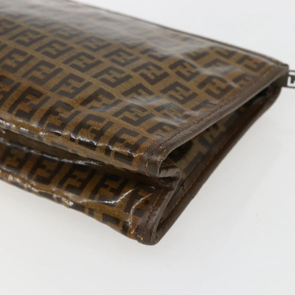 FENDI Zucchino Canvas Clutch Bag Brown Auth ti3645
