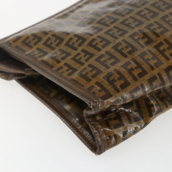 FENDI Zucchino Canvas Clutch Bag Brown Auth ti3645