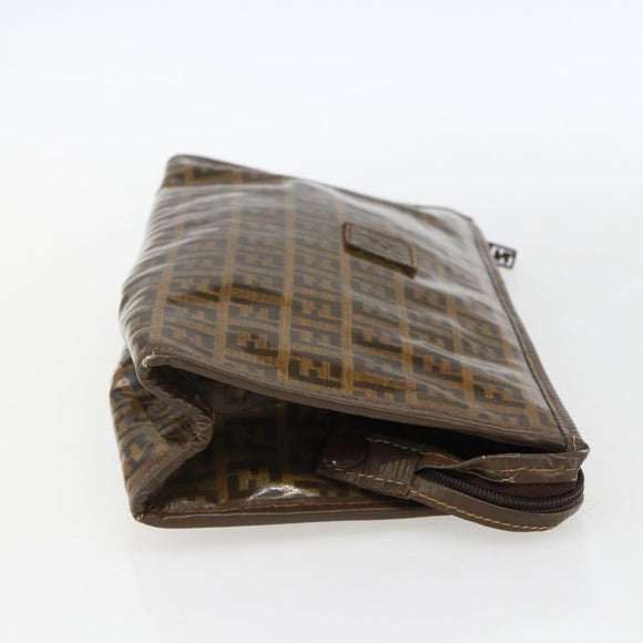 FENDI Zucchino Canvas Clutch Bag Brown Auth ti3645