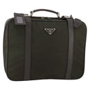 PRADA Business Bag Nylon Khaki Silver Auth ti3654-1