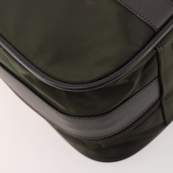 PRADA Business Bag Nylon Khaki Silver Auth ti3654
