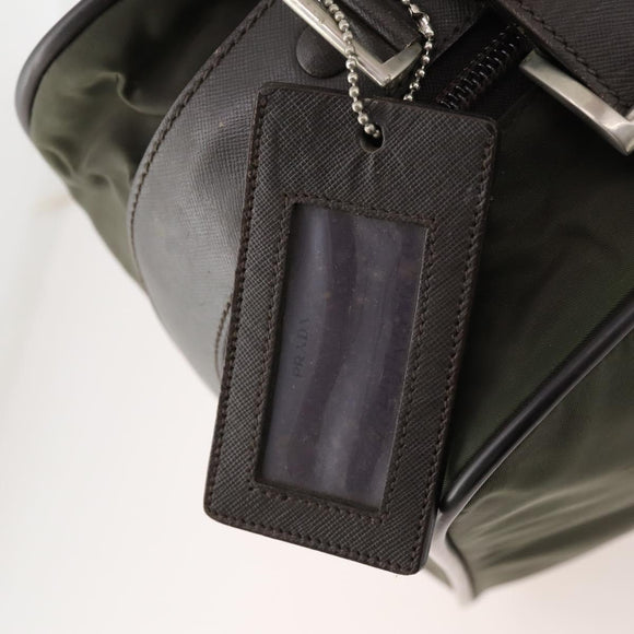 PRADA Business Bag Nylon Khaki Silver Auth ti3654