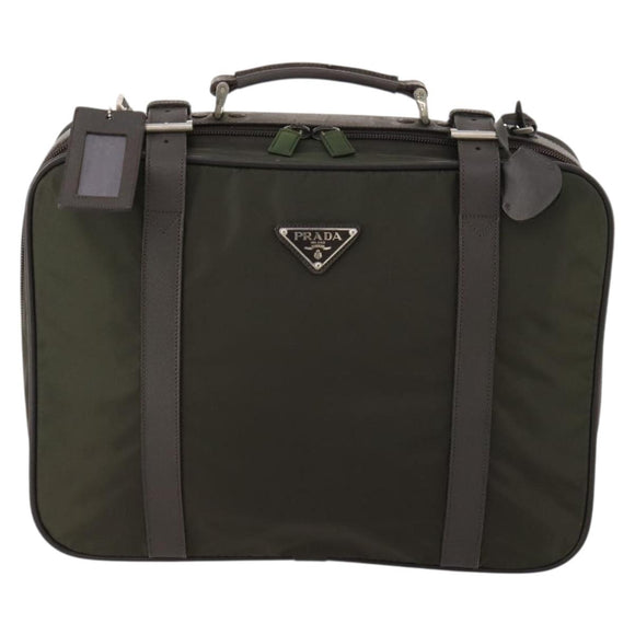 PRADA Business Bag Nylon Khaki Silver Auth ti3654