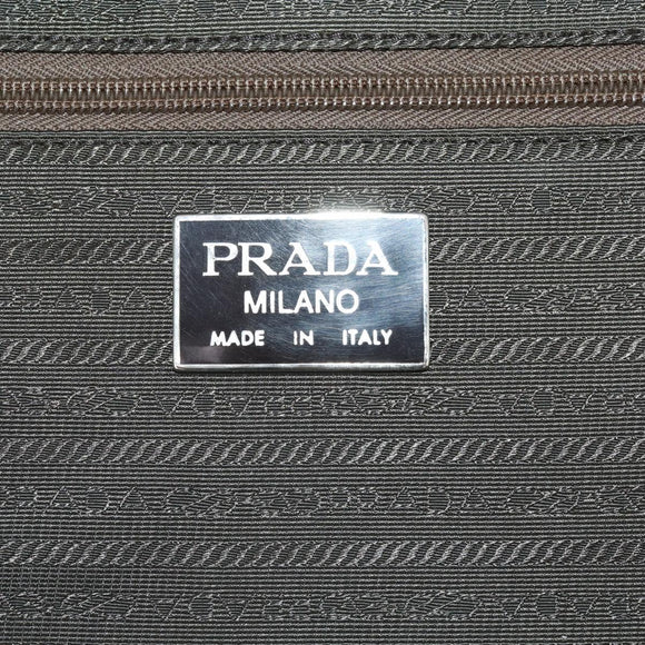 PRADA Business Bag Nylon Khaki Silver Auth ti3654