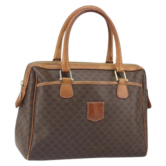 CELINE Macadam Canvas Boston Bag PVC Leather Brown Gold Auth ti3656