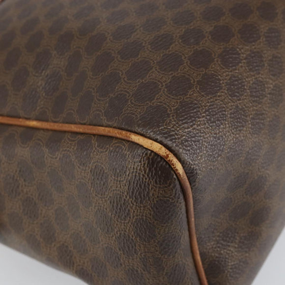 CELINE Macadam Canvas Boston Bag PVC Leather Brown Gold Auth ti3656