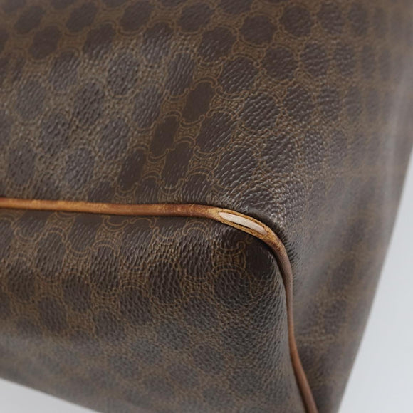 CELINE Macadam Canvas Boston Bag PVC Leather Brown Gold Auth ti3656